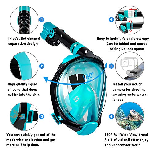 WSTOO Máscara de Snorkel,Máscara de Buceo Plegable 180 Vista panorámica,para Adultos y niños