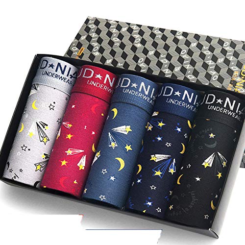 WSXQAZ 5 Unids/Lote De Ropa Interior Bóxer para Hombre, Bóxer De Algodón para Hombre, Calzoncillos Cómodos, Bragas Transpirables Suaves con Estampado Sólido para Hombre