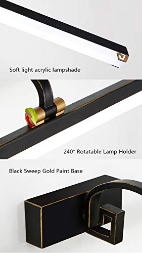 WWWJ - Luces de pared para baño, estilo chino, estilo retro, estilo clásico, para tocador o maquillaje, 3 colores, luz regulable, 8 W, 11 W, 14 W moderno L56cm Negro