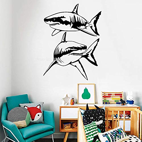 wZUN Feroz tiburón Silueta Vinilo Pared calcomanía Animal Pared Pegatina tiburón Clip Art decoración de Pared 48X63cm