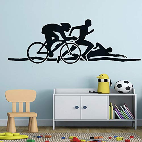 wZUN Triatlón Atleta Pared Pegatina Bicicleta natación Correr Deportes Vinilo Pared calcomanía Salud Fitness decoración 85X28cm