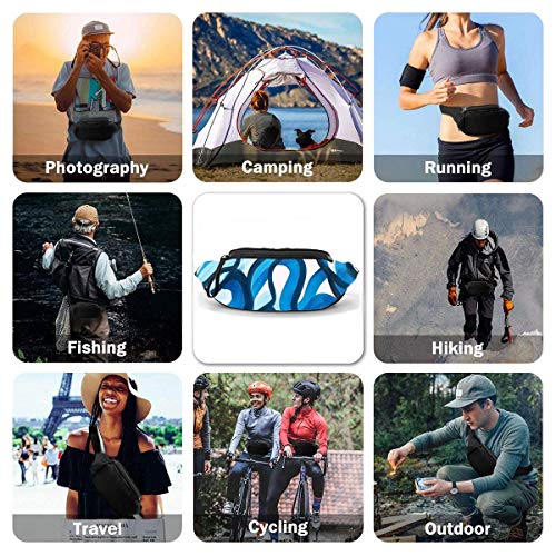 XCNGG Bolso de Cintura Corriente Bolso de Cintura de Ocio Bolso de Cintura Bolso de Cintura de Moda Blue Stripes Graffiti Fanny Packs for Women and Men Waist Bag Adjustable Belt for Outdoors Workout,