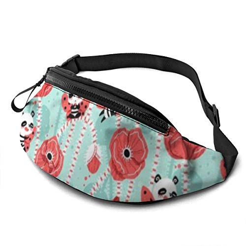 XCNGG Bolso de cintura corriente bolso de cintura de ocio bolso de cintura bolso de cintura de moda Rose Panda Fanny Packs for Women and Men Waist Bag Adjustable Belt for Outdoors Workout, Traveling,C