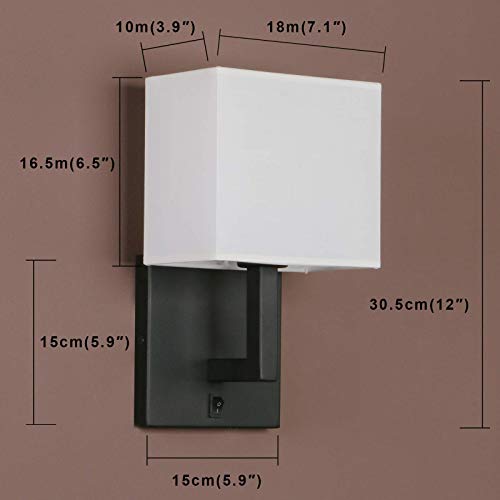 XHCP Iluminación 2 Juegos de Accesorios de luz de Pared de Pantalla de Lino Moderno Vintage, Junto a la lámpara de Pared LED con Interruptor de Pared para Salas de Estar Tornillo Hotel E27 (Cromo