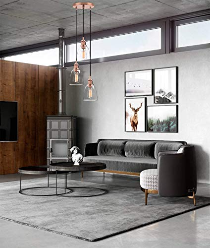 XHCP Industrial Vintage Loft Bar Accesorios de Luces Colgantes de 3 vías con Pantalla de Cristal de Campana, Techo Colgante Lámpara de 3 Luces para Cocina Isla Comedor Sala de Estar Restaurante C
