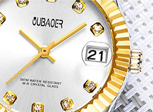 XHH Reloj de Diamantes para Mujer, Alta Moda, ocasión de Negocios, Calendario, Pantalla, Puntero Delicado, Acero de Cuarzo, Reloj Impermeable, Blanco (Accesorios de Regalo de Fiesta)