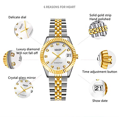 XHH Reloj de Diamantes para Mujer, Alta Moda, ocasión de Negocios, Calendario, Pantalla, Puntero Delicado, Acero de Cuarzo, Reloj Impermeable, Blanco (Accesorios de Regalo de Fiesta)