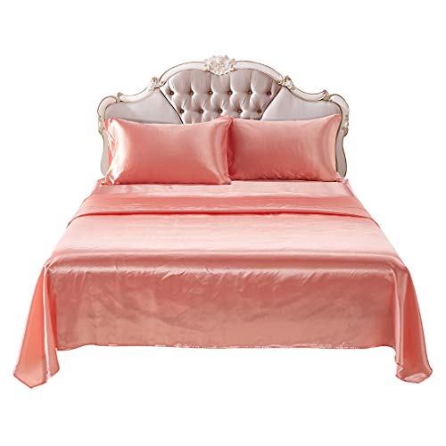 Xiang Ru - Sábanas de Seda sintética, Color Liso, decoración para habitación de Hotel, Rosa, S: Drap Housse 39"*75"+11.8"