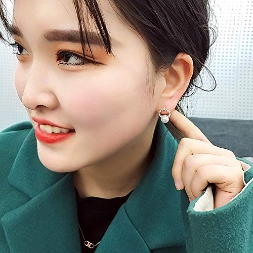 XIANGBAO Bolsita-Pendientes Aguja de Plata esterlina de los Pendientes Redondos geométrica Genuina aretes de Plata Simple de la Perla de Petite Diamond Princess Pendientes Orejeras