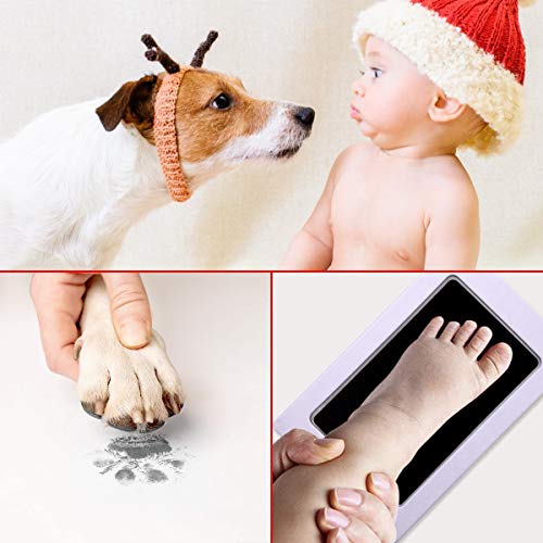 Xiangmall Kit Huella Bebe Clean Touch Almohadilla de Tinta con marco de Fotos de Papel Tarjetas de Impresión Clips de Madera Cuerda de Cáñamo Kit Huellas Familia Regalo Recuerdos (negro)