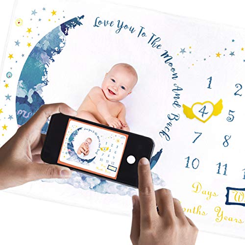 Xiangmall Manta Mensual Bebe Franela Manta de Hito Fondo de Fotografía con Marco para Recién Nacido Niños Niñas Baby Shower Regalo (Luna)