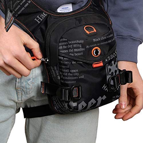 Xieben Nylon Pierna Bolsa para Hombres Mujeres Paquete de Cintura Multifunción Motocicleta Camping Negro