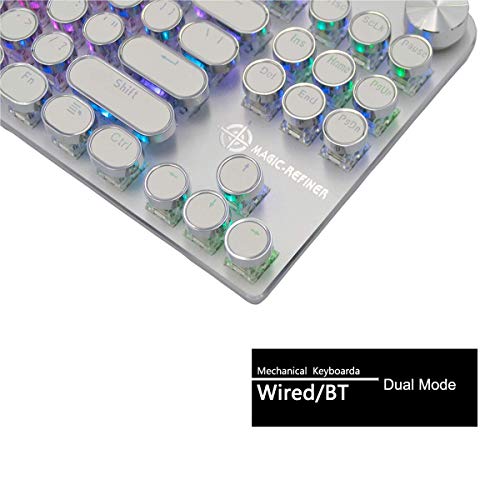 XIUYU Teclado mecánico Retro Bluetooth Wireless/Wired Juego Multi-Dispositivo Teclado-Azul-Interruptor de luz Trasera LED-87 Caps Claves de Ronda for PC/Mac/iPad/IPH/Smartph/Ordenador portátil (