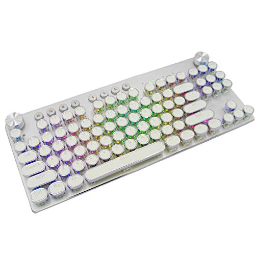 XIUYU Teclado mecánico Retro Bluetooth Wireless/Wired Juego Multi-Dispositivo Teclado-Azul-Interruptor de luz Trasera LED-87 Caps Claves de Ronda for PC/Mac/iPad/IPH/Smartph/Ordenador portátil (