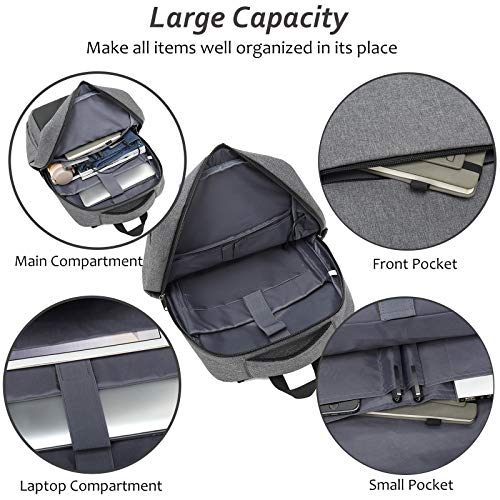 XQXA Mochila Unisex Impermeable para Ordenador Portátil de hasta 15.6 Pulgadas, con Puerto USB, Conector para Auriculares y Bolsillo Antirrobo. para los Estudios, Viajes o Trabajo - Gris