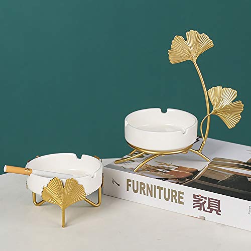 XVXFZEG Personalidad cerámica Hoja del Ginkgo del té Tabla cenicero del cenicero Europea Sala de Estar Oficina Cubierta Bar Restaurante Decoración de la Cenicero Regalo de los Hombres (blan