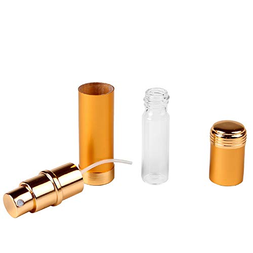 XWSH Caliente de la Venta 5ml Mini portátil de Aluminio for el Recorrido de la Botella de Perfume Recargable con el Aerosol y EmptyCosmetic recipientes con atomizador (Color : Oro)