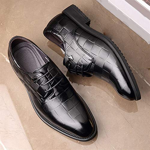 XYZDZ Zapatos Formales dueño de Oxford de los Hombres de Cuero con Cordones de Punta Redonda de Rejilla realzado sólido de Goma del Color de Fondo Antideslizante para Hombres