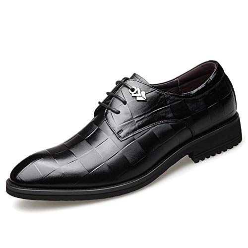 XYZDZ Zapatos Formales dueño de Oxford de los Hombres de Cuero con Cordones de Punta Redonda de Rejilla realzado sólido de Goma del Color de Fondo Antideslizante para Hombres