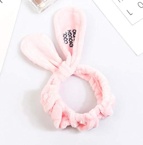 XZY   Cómodo Oreja de Conejo SPA Baño Ducha Maquillaje Lavado Rostro Cosmético Diadema Bandas para el Cabello, Rosa Claro