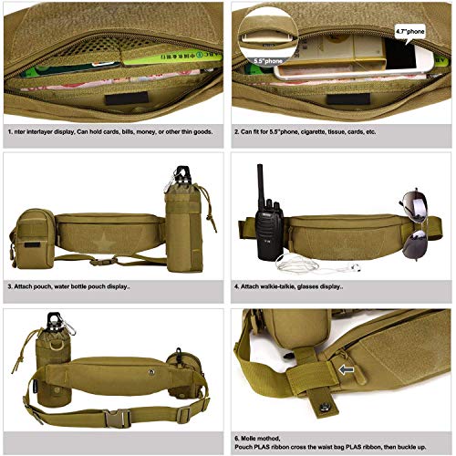 Yakmoo Bolso de Cintura Estilo Militar Táctico Bolsa de Riñonera Deportiva Impermeable Molle Sistema al Aire Libre Negro