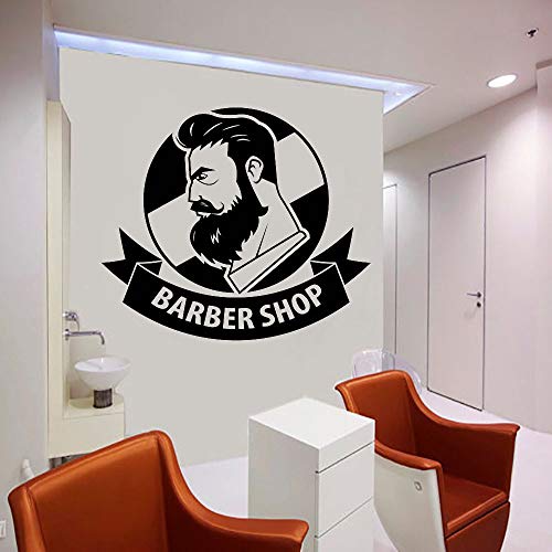 yaonuli Hombre Barber Shop Tatuajes de Pared Logo de salón de Belleza Pegatina de Vinilo Peinado Ventana Arte calcomanía extraíble 75x84cm