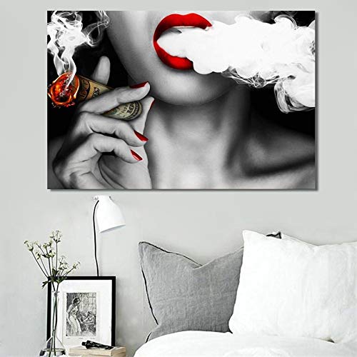 yaonuli Pintura Abstracta Moderna Carteles e Impresiones imágenes de Arte de Pared Dinero Femenino Humo Pintura al óleo decoración Creativa en la Pared Pintura sin Marco 60x90cm