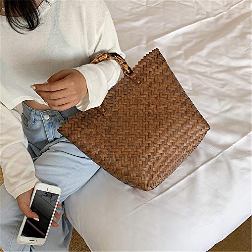 YAOXI Bolsos De Ratán para Mujer, Bolsos Casuales De Ratán Mango De Bambú Tejido De Mimbre Bolso De Mano Verano Playa Bolsa De Paja Grande Dama Totes Grandes Bolsa De Viaje Femenina,Marrón