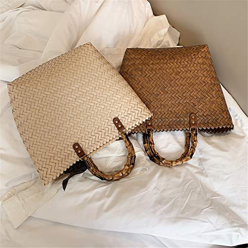 YAOXI Bolsos De Ratán para Mujer, Bolsos Casuales De Ratán Mango De Bambú Tejido De Mimbre Bolso De Mano Verano Playa Bolsa De Paja Grande Dama Totes Grandes Bolsa De Viaje Femenina,Marrón