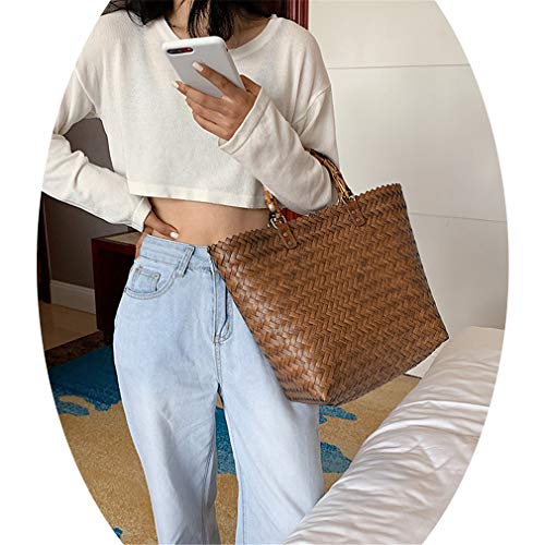 YAOXI Bolsos De Ratán para Mujer, Bolsos Casuales De Ratán Mango De Bambú Tejido De Mimbre Bolso De Mano Verano Playa Bolsa De Paja Grande Dama Totes Grandes Bolsa De Viaje Femenina,Marrón