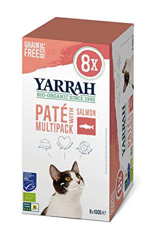 Yarrah Paté Multipack de Comida Ecológica para Gatos con Salmón - 8 x 100 gr - Sin Cereales