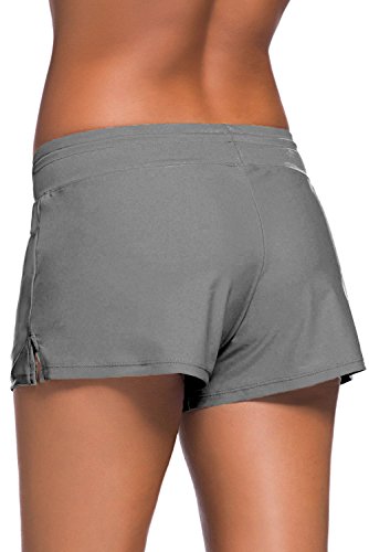 Yavero Shorts de Baño Mujer Bañador Short Deportes Acuáticos Shorts de Natación Secado Rápido Bikini Short Cortos con Cordón Ajustables Gris M