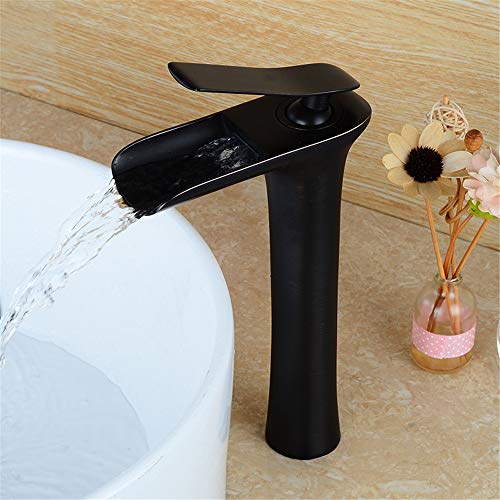 YAWEDA Todo Negro-Cobre Grifo Del Lavabo Del Grifo Del Fregadero Cuarto De Baño Del Hotel Resfriado Y Mezclador De Agua Caliente Individual Negro Con Mango De Doble Conectado