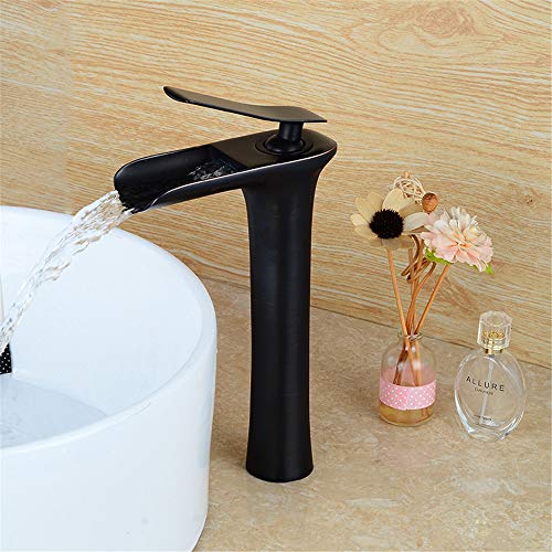 YAWEDA Todo Negro-Cobre Grifo Del Lavabo Del Grifo Del Fregadero Cuarto De Baño Del Hotel Resfriado Y Mezclador De Agua Caliente Individual Negro Con Mango De Doble Conectado