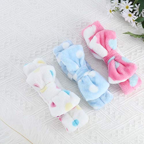 Yean - Cinta elástica para el pelo, diseño de lazo, color blanco, para maquillaje, ducha, spa, yoga, deportes, (3 unidades)