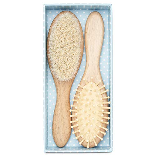 Yellodoor Juego de regalo de cepillo de pelo de Bebé de Madera Natural en bolsa con Cordón de Algodón Con Caja de Presentación