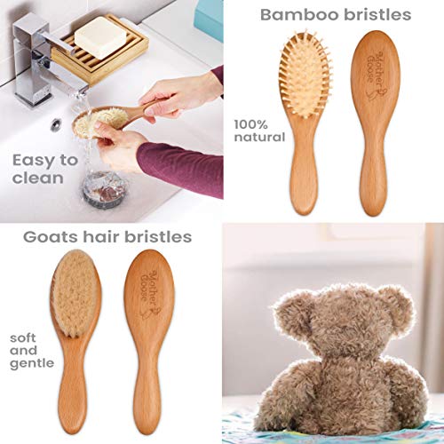Yellodoor Juego de regalo de cepillo de pelo de Bebé de Madera Natural en bolsa con Cordón de Algodón Con Caja de Presentación