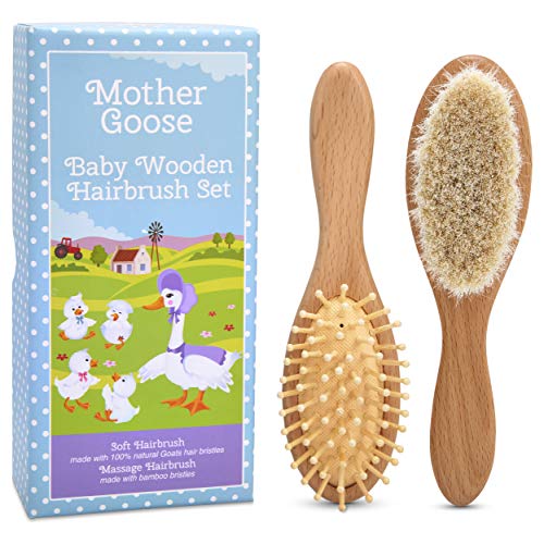 Yellodoor Juego de regalo de cepillo de pelo de Bebé de Madera Natural en bolsa con Cordón de Algodón Con Caja de Presentación