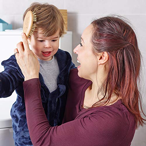 Yellodoor Juego de regalo de cepillo de pelo de Bebé de Madera Natural en bolsa con Cordón de Algodón Con Caja de Presentación