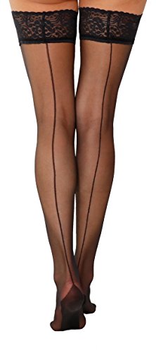 Yenita® Pack de 2 Medias autoadhesivas con costura y encaje borde negro