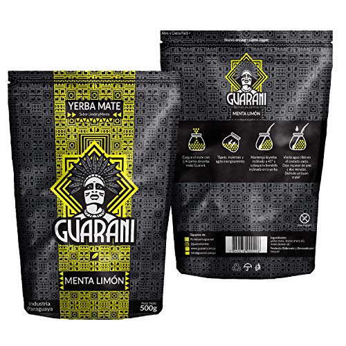Yerba Mate Guarani Menta Limon 2x500g | Guarani Menta Limon | Yerba Mate de Paraguay | Yerba Mate con Cafeína Natural | Yerba Mate con Hierbas 1000g