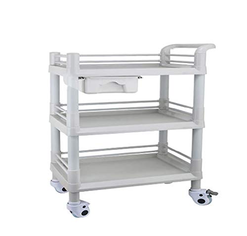 YHDD Utilidad de la compra lleno de ABS con suciedad ajustable Cubo y 1 cajón |3-Tier salón de spa de belleza peluquería del balanceo de la carretilla de la compra de Laboratorio, salón de belleza, cl
