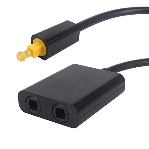 Yilan - Divisor de fibra óptica (1 a 2, 1 a 2 Toslink, cable adaptador divisor de audio óptico digital de 1 a 2 salidas) negro
