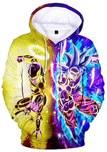 YIMIAO Niño Sudadera con Capucha 3D Digital Impreso Goku Super Saiyan Hoodie Hip Hop(XS)