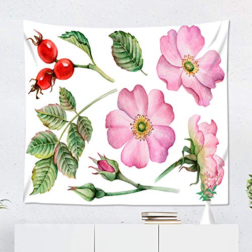 Y·JIANG Tapiz floral floral, hojas de acuarela flores y rosas para el hogar, tapices grandes decorativos, manta ancha para colgar en la pared para sala de estar, dormitorio, 152 x 127 cm