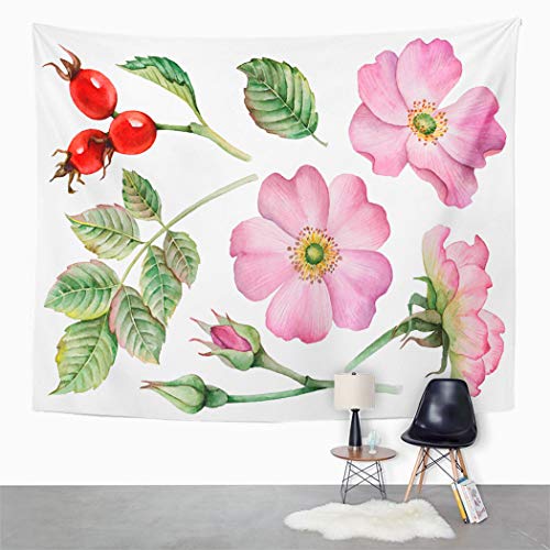 Y·JIANG Tapiz floral floral, hojas de acuarela flores y rosas para el hogar, tapices grandes decorativos, manta ancha para colgar en la pared para sala de estar, dormitorio, 152 x 127 cm