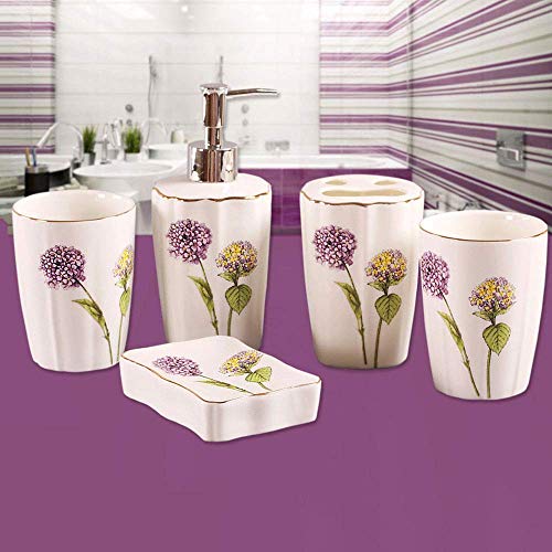 YLCJ El Juego de Accesorios para baño, 5 Piezas de Accesorios de baño de Diente de león de cerámica Incluye dispensador de jabón líquido/jabonera/portacepillos de Dientes/Vaso