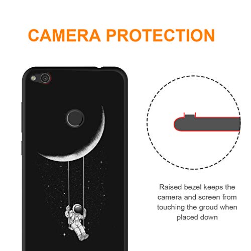 Yoedge Funda Huawei P8 Lite 2017, Ultra Slim Cárcasa Silicona Negro con Dibujos Animados Diseño Patrón 360 Bumper Case Cover para Huawei P8 Lite 2017, Astronauta