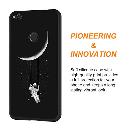 Yoedge Funda Huawei P8 Lite 2017, Ultra Slim Cárcasa Silicona Negro con Dibujos Animados Diseño Patrón 360 Bumper Case Cover para Huawei P8 Lite 2017, Astronauta