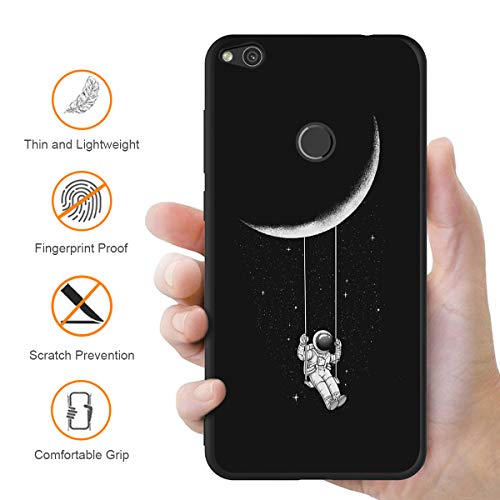 Yoedge Funda Huawei P8 Lite 2017, Ultra Slim Cárcasa Silicona Negro con Dibujos Animados Diseño Patrón 360 Bumper Case Cover para Huawei P8 Lite 2017, Astronauta